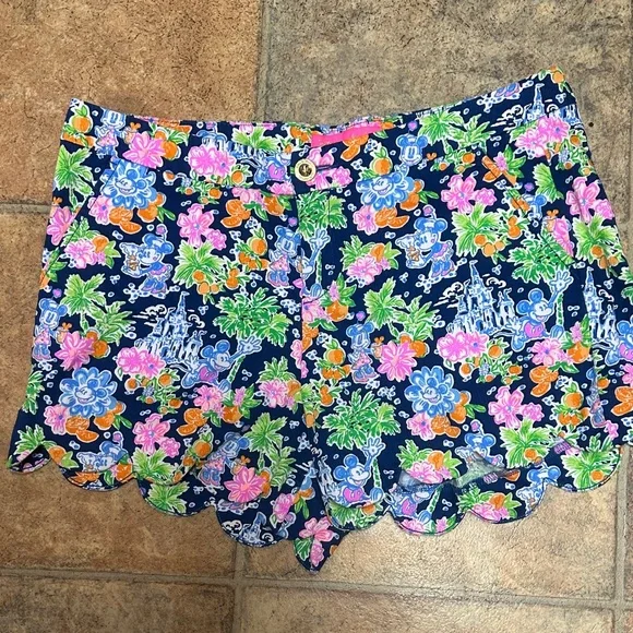 Disney- Lilly Pulitzer Navy Floral High Waist Women's Shorts size 12 - Picture 1 of 5